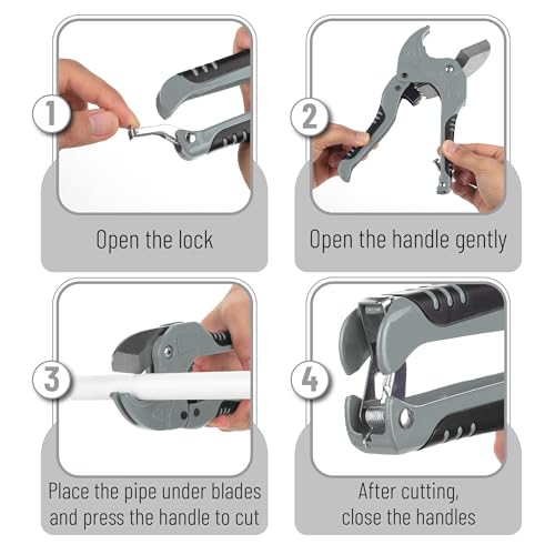 Bates- PVC Pipe Cutter, Cuts up to 1-5/8", Ratchet Pipe Cutter, PEX Cutting Tool for Cutting PEX, PVC, PPR Plastic Hoses and Plumbing Pipes, Silver - color: Silver
