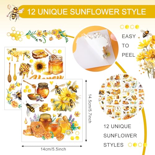 BBTO 12 Sheets Sunflower Bee Rub on Transfers for Crafts Wood Furniture - style: Bee