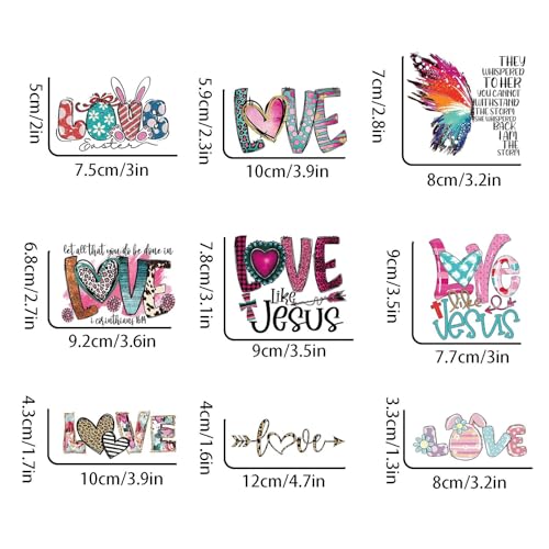 9PCS Love Small Size Iron On Decals Thermal Transfer Stickers for Clothing Sublimation Patches Iron On Transfer Designs Heat Press Vinyl for Shirts Custom Iron On Transfers for T Shirt - size: Love and butterfly
