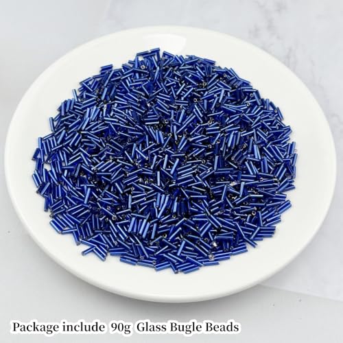 90g Glass Bugle Beads 7x2mm Embroidery Tube Glass Spacer Bulk Small Craft Long Beads for Necklaces Bracelets Earrings DIY Jewelry Making(Royal Blue) - color: Royal Blue