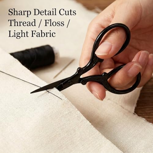 BIHRTC 3.6 Inch Embroidery Black Sharp Tip Stainless Steel Scissors Small - color: Black