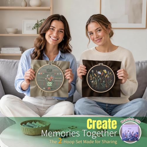 ETSPIL Embroidery Kit for Adults, 2 Hoops, 4K Slow-Mo, Pre-Printed Patterns - color: flower D4