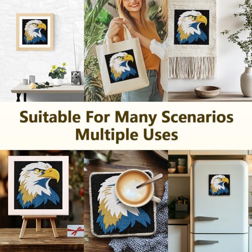 Doodlream Bald Eagle Needle Kit for Beginner, 9.4"x 9.4" Majestic Bird Punch Stitching Craft Set, Color DIY Embroidery Starter with Printed Frame, Instruction, Threader, Yarn, Pinch Needle - color: Eagle