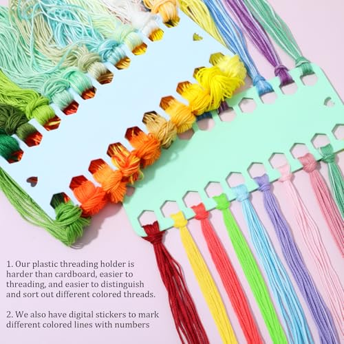 10 Pcs Embroidery Floss Organizer Cards, Plastic Embroidery Floss Cards, 20 Positions Cross Stitch Supplies, Cross Stitch Thread Organizer for Thread Craft DIY Sewing Storage (Mixcolor)