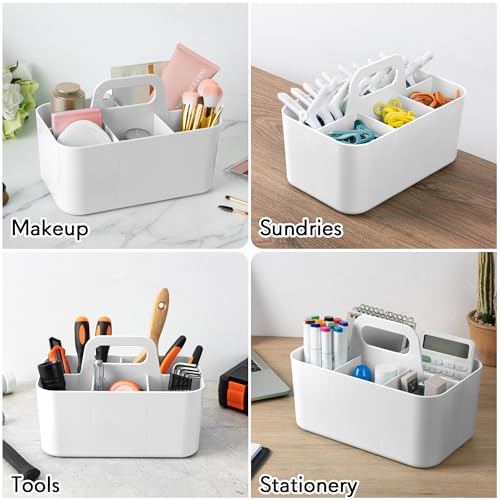 Tiawudi Multipurpose Caddy Organizer, Plastic Caddy with Handle, Stackable Desk Organizer for Stationery, Marker and Pencil, Office Supplies Organizer, Dorm Caddy - color: White, size: Rectangle