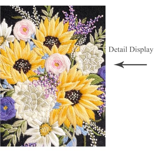 Silentsea Floral Embroidery Kit with Hoop, Sunflower Bouquet Pattern, 3 Designs, Beginner Cross Stitch Set
