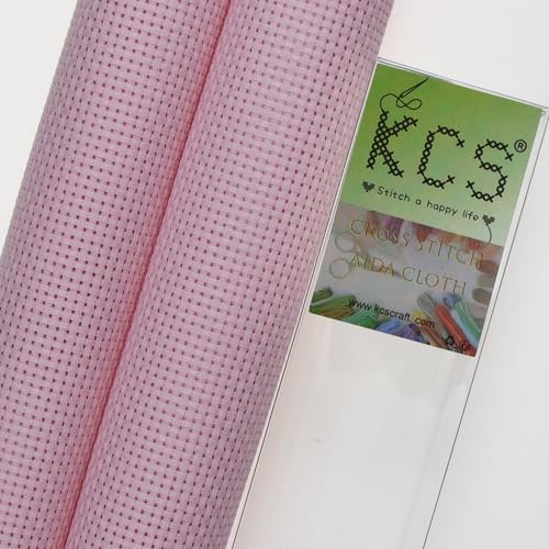 KCS 2 pc of 15" x 18"(38cmx45cm) Counted Cross Stitch Cotton Aida Cloth Needlework Fabric Box (Pink, 11CT) - color: Pink, size: 11CT