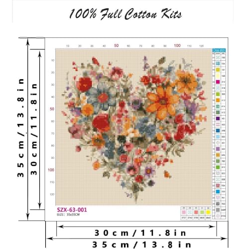 niurenmaoyi Stamped Cross Stitch Kits for Beginners,Counted Embroidery Craft Kits for Adults,Needlepoint Kits for Adults,Heart Flower Wall Art 13.8X13.8In - color: Cross Stitch Kits0111-03