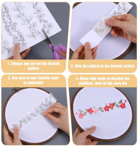 4PCS Stick and Stitch Embroidery Patterns, Water Soluble Embroidery Pattern
