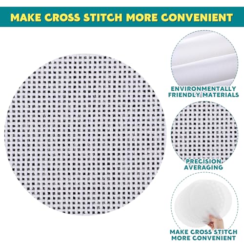 Knitgrip 4 Pack 9 Inches Needlepoint Canvas 13 Mesh Round Blank White Canvas Pure Cotton Needlepoint Mesh Twist Interlock for Embroidery DIY Knit Crochet Projects