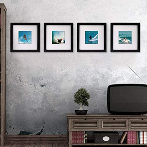 8x8 Black Picture Frames Square Nature Solid Wood 6 Pack for Wall Mounting and Tabletop Display - color: Black, size: 8x8