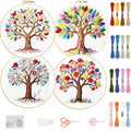 FREEBLOSS 4 Set Embroidery Kit Tree of Life Stamped Embroidery Starter Kit with Step by Step Instructions, Colored Threads, 2 Hoops, Needlepoint Kits for Hand Craft Lovers Gift, 30cm/11.8inch - style: Life Tree