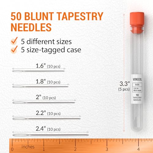 VONEEDL Large Eye Blunt Tapestry Needles (Pack of 50) - 5 Sizes with 5 Storage Tubes - Perfect for Darning, Embroidery, Cross-Stitching, Needlepoint, Crafting, Knitting, Weaving, and DIY - size: 50pcs - 5 sizes