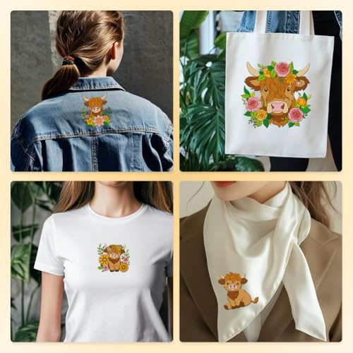 21Pcs Floral Highland Cow Water Soluble Hand Sewing Stabilizers - style: Highland Cow