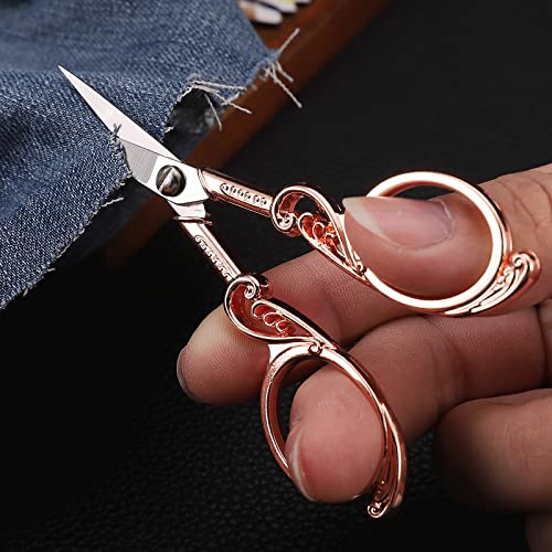 YOUGUOM Scrapbooking Scissors, Small Sewing Scissor with Cover - color: Rose Gold