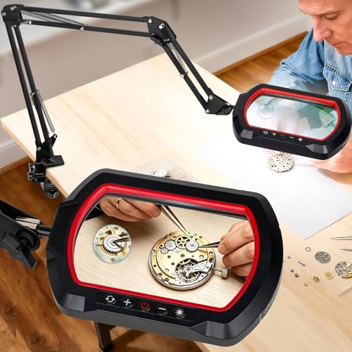 12X 30X Square Magnifying Glass with Light and Clamp - color: Red, size: 12X 30X