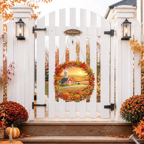 Eiflow Acrylic Diamond Art Hanging Kit for Adults, DIY Diamonds Painting Door Hanger Board Kit, Special Crystal Diamond Art Painting Pendant Ornament (Fall Field) - color: Fall Field