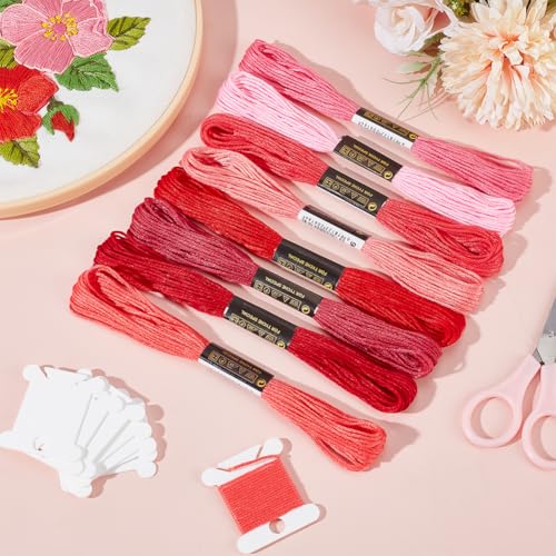 24 Skeins 6 Strandsd Red Embroidery Floss Gradient Friendship Bracelets Yarn String Variegate Cross Stitch Threads Bulk with Floss Bobbins for Hand Sewing Knitting Crafts Crochet Stitching - color: Red