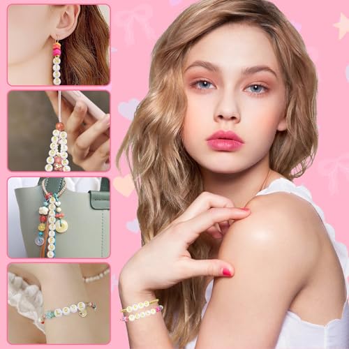 Looconi 1400pcs Letter Beads A-Z 4x7mm White On Gold Round Acrylic Alphabet Heart Beads and Beading Cord for Jewelry Making Bracelets Necklaces Key Chains - color: White&Gold, size: 7x4mm