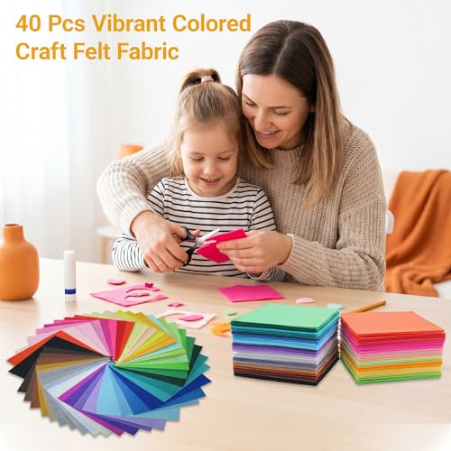 40 Pcs 6x6 Inch Colorful Craft Felt Sheets, Soft Thin Felt Fabric Squares for DIY Projects, Sewing Art Supplies, Multipurpose Felt for Crafts