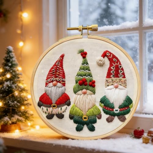 YOUDRN Christmas Embroidery Kits, Gnomes Embroidery Kits for Adults - color: Christmas gnome