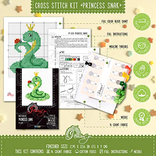 Povitrulya Princess Snake' Cross Stitch Kit with Counted Pattern - color: Snake