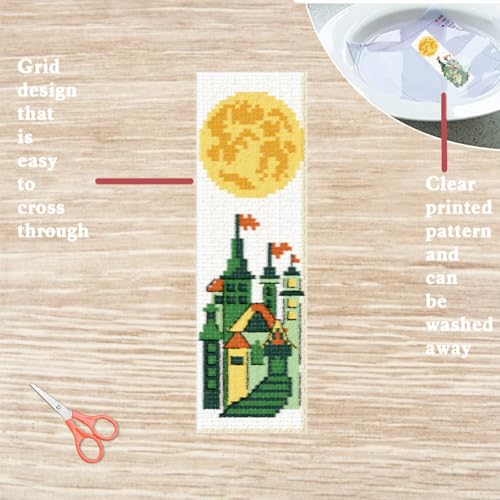 FREEBLOSS 6 Set Cross Stitch Bookmark Kit Cross Stitch Kit Castle Stamped Embroidery Bookmark with Instruction Cross Stitch Kits for Adults DIY Bookmark Kit 8.66''x3.15'' - style: Castle
