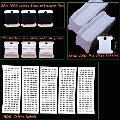 Embroidery Floss Organizer Box - 36 Compartments With 280 Bobbins, 3 White & 3 Black Floss and 500 Number Stickers