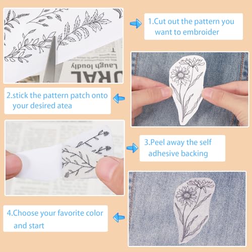 Patemby Embroidery Pattern Water Soluble Embroidery Stabilizers, Stick and Stitch Embroidery Paper Wash Away with Pre-Printed Pattern Designs Stencils Transfers for Hand Sewing Lover Beginner - color: Lette