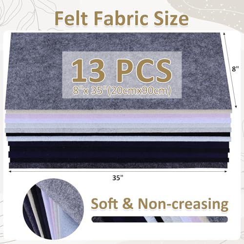 XSEINO 13 Rolls 8"x35" 1.4mm Thick Soft Felt Fabric Sheet 13 Assorted Black White Series Colors Felt Pack Pastel Felt Sheets for DIY Craft Sewing Squares Nonwoven Patchwork - color: Neutral Hues