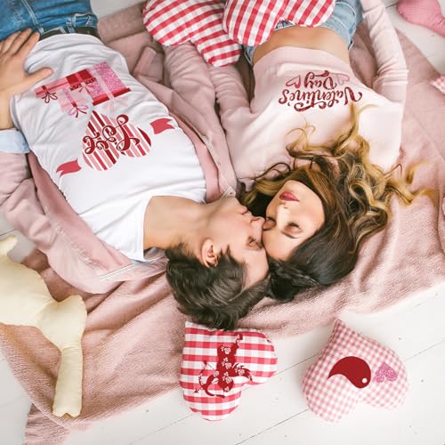 JarThenaAMCS 12 Sheet Valentine’s Day Heat Transfer Vinyl Glitter Pink Red Iron on Vinyl Heart Lip Printed HTV Adhesive Craft Vinyls for Mother's Day Wedding Clothing Costume DIY Fabric Craft - style: Valentine