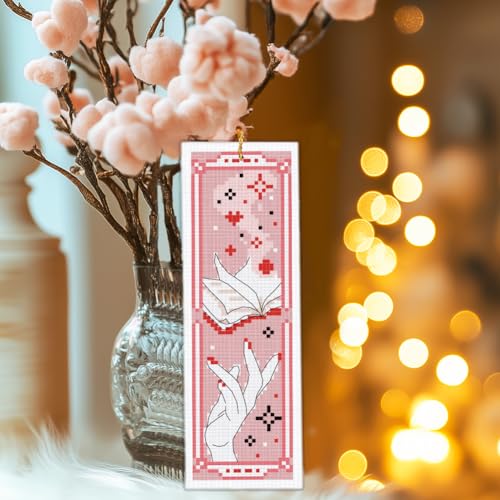 INFUNLY 6pcs Books Cross Stitch Bookmark Kit for Beginners DIY Butterfly Flower Stamped Embroidery Bookmark Kits Moon Bird Needlepoint Kit with Instruction Easy Cross Stitch Set for Book Lovers Reader - style: Dreamy Books
