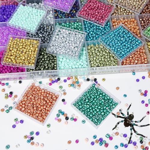 11200pcs Glass Seed Beads for DIY Crafting Bracelet Necklace Embroidery Jewelry Making Supplies (3mm, 400pcs/Color, 28 Colors, Metallic Scheme) - color: Metallic