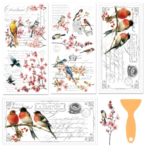 3 Sheets Vintage Rub on Transfers for Crafts and Furniture,Floral and Birds,Cold IOD Transfers Sticker,Rub on Transfer Furniture Decals Sticker for Wood,Glass,Desk,DIY Home Decor 11.8x5.9'' - style: Style 8- Retro French