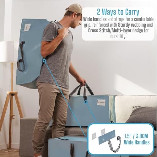 VENO 8 Pack Heavy Duty Moving Bags with Backpack Straps, Zippers & Handles, Extra Large Packing Bags for College Dorm Essentials, Moving Supplies Alternative to Cardboard Moving Boxes - color: Light Blue, size: 8 Pack