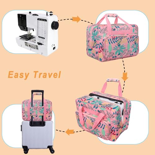 Sewing Machine Carrying Case, Sewing Machine Carrying Case Tote Bag Universal Handbag Organizer with Pockets and Handles Fits Most Standard Singers, Brothers, Janome - color: Pink