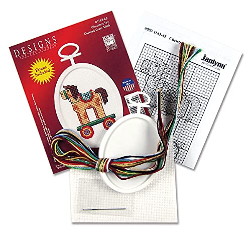 Janlynn 1143-45 18 Count Mini Counted Cross Stitch Kit, 2.75-Inch, Oval, Christmas Toy