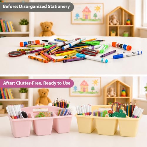 6 Pack Classroom Caddy with Handle, 6 Compartment (Pink Purple) - color: Pink Purple