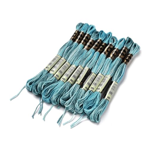 10 Skeins Dark Turquoise 0.5mm 6-Ply Polyester Embroidery Floss Cross Stitch Threads Segment Dyed Gradient for DIY Craft Hand Sewing Knitting DIY Crafts Jewelry Making 8.75 Yards(8m)/Skein - color: Dark Turquoise