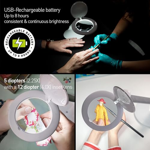 Daylight Company Halo Go Magnifier Lamp, Rechargeable USB, Portable, Lightweight, Desk Lamp Reading, Hobbies, Sewing, Crafts, Nail Salon, Handcrafts and More, Colour Temperature: 6,000 K, White - style: Modern