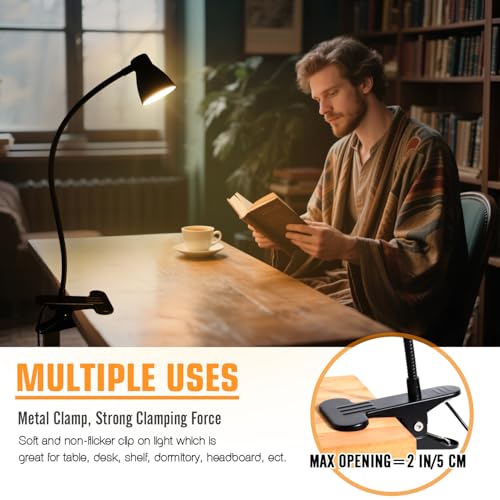 2 Pack Clip Desk Lamp, Ultra-Flexible Gooseneck Clip Reading Lights, 3000K-6500K Adjustable Color Temperature & Brightness, 6W Eye-Care LED for Office, Study, Bedside(USB Adapter Included) - size: 2 Packs Clip Lamp