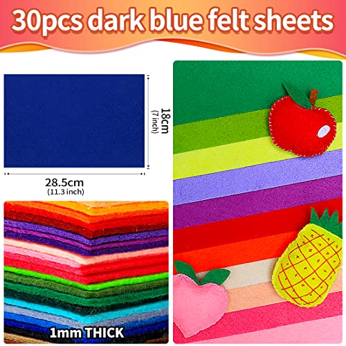 IOOLEEM Dark Blue Felt Sheets, 30pcs Pre-Cut Felt Fabric Sheets for Crafts, Sewing - Close to A4 Size (18x28.5 cm), Rectangle - color: Dark Blue, size: Plain 7x11.3 inches (18x28.5cm)