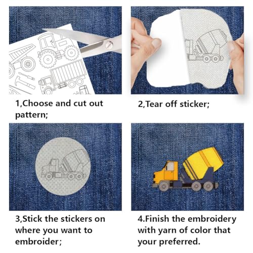 BENECREAT 4Sheets 31Pcs Water Soluble Embroidery, 11.7x8.3inch Engineering Vehicle Pattern Transfers Water Soluble Stabilizer for Embroidery Stick and Stitch Embroidery Designs - style: Engineering Vehicle