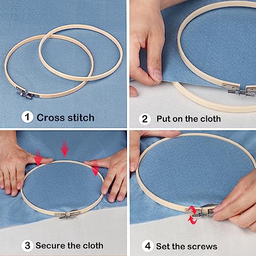 15 PCS Bamboo Embroidery Hoops Set, 12 Inch Adjustable Cross Stitch Rings in Bulk for Needlework, Sewing and Crafts, with Easy Loosen Tighten Mechanism, Ideal for Gifting and Decorating, by GNIEMCKIN. - size: 15 PCS 12 Inch