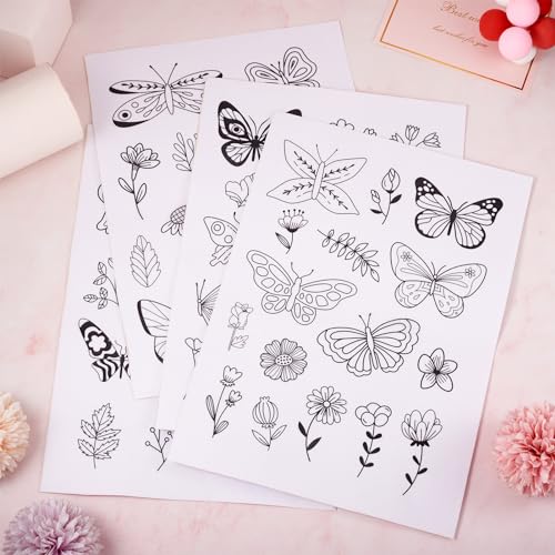 Magibeads 64 Patterns Butterfly Flower Water Soluble Embroidery Patterns Spring Theme Stick and Stitch Transfer Embroidery Paper for Adult Beginners Hand Sewing Starter Kit - color: Flower & Butterfly #2