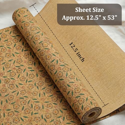 SorenCut Cork Fabric Roll 12 x 52 Inch – Blue Flower Print Cork Leather Fabric for Earrings, Bow Making, Bags, Wallets & DIY Sewing Projects – Vegan Leather Alternative Craft Sheet - color: Blue Flowers