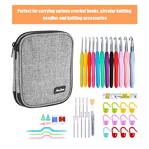 ProCase Crochet Hook Case (up to 6.5 Inches), Travel Organizer Zipper Bag for Various Crochet Hooks, Circular Knitting Needles and Other Accessories (NO Accessories Included) - color: Grey
