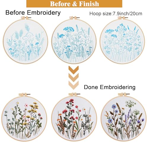 GLTAYLMY Flower Embroidery Kit for Beginners with Pattern and Instructions,3 Pack Cross Stitch Kits,1 Plastic Embroidery Hoops,Threads and Needles,Needlepoint Kit for Adults - color: Grass