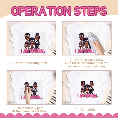 Dazoratix Black Girl Transfer Stickers - 12 Pcs Cute DTF Transfers Ready to Press Dog Iron on Patches Butterfly Washable Heat Decals for Girls DIY T-Shirt Clothing Coat Jeans Backpacks Decorations - style: Black Girl