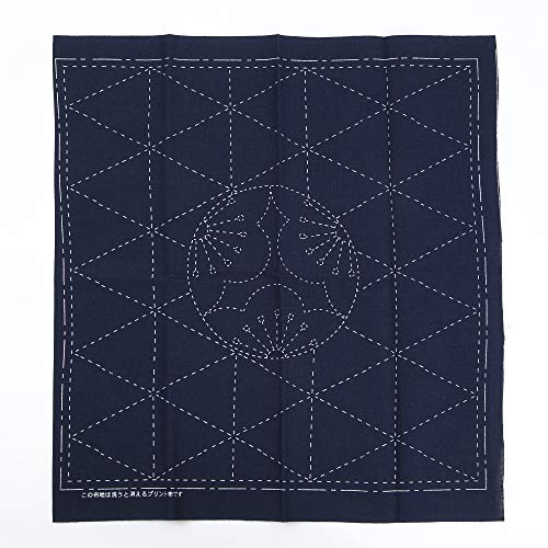 Sashiko kit, Yokota Sashiko Thread and Template Yume Fukin with Original English Manual, Fabric, Japanese Textile (White Thread/Navy Dishcloth 2) - color: White Thread / Navy Dishcloth 2